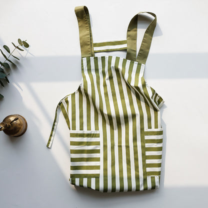 Modern quick-drying vest-style kitchen apron in striped bean paste green.