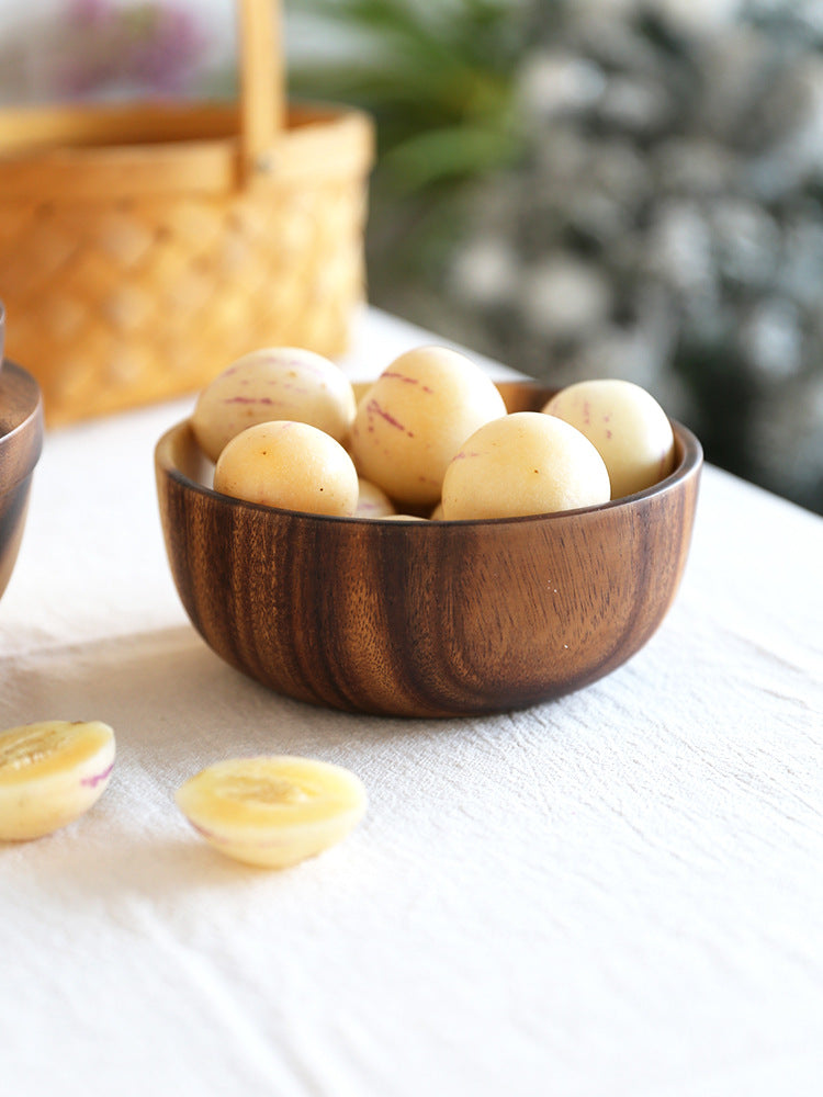 Handmade natural wood salad bowl with stunning organic wood grain.