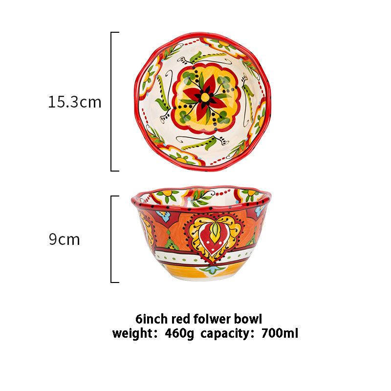 Colorful green floral rice bowl displayed as an artistic kitchen home decor piece.