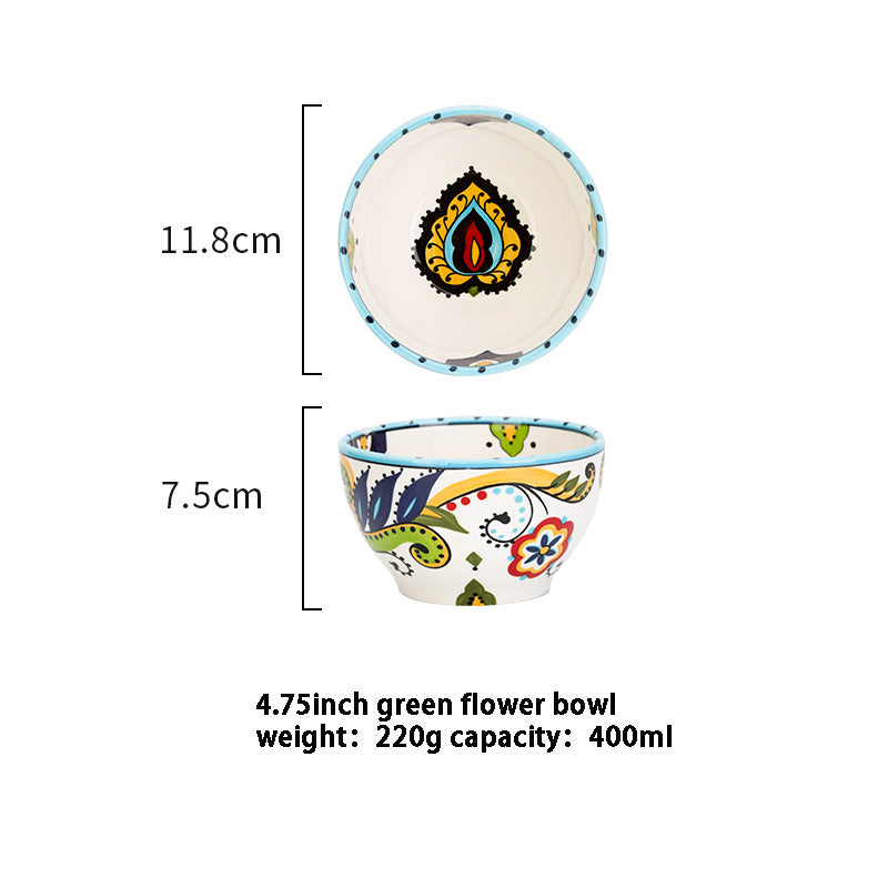 Elegant 6-inch hand-painted ceramic soup and dessert serving bowl.