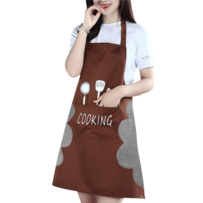 Close-up of the waterproof fabric and coral velvet on the sleeveless apron.