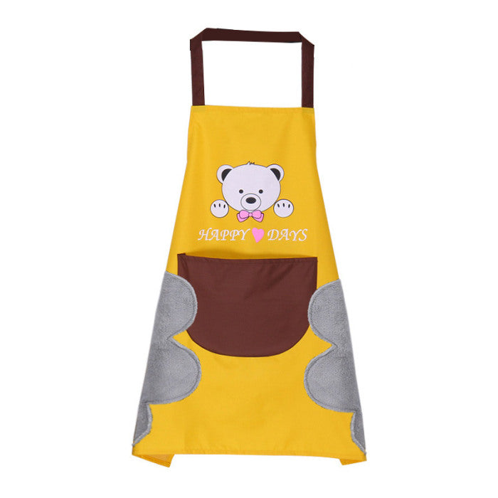 Waterproof Korean style kitchen apron with coral velvet hand towels.