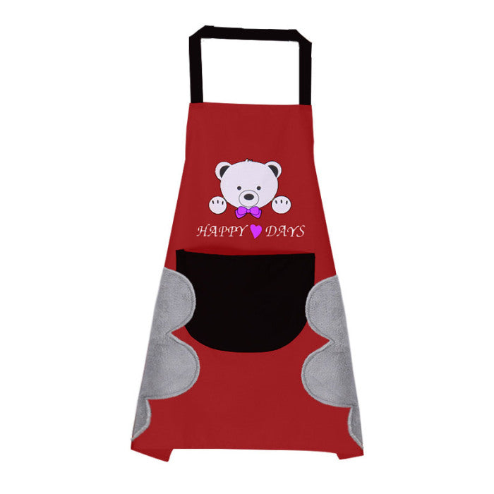 Sleeveless waterproof cooking apron featuring soft coral velvet side panels.