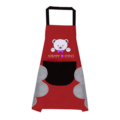 Sleeveless waterproof cooking apron featuring soft coral velvet side panels.