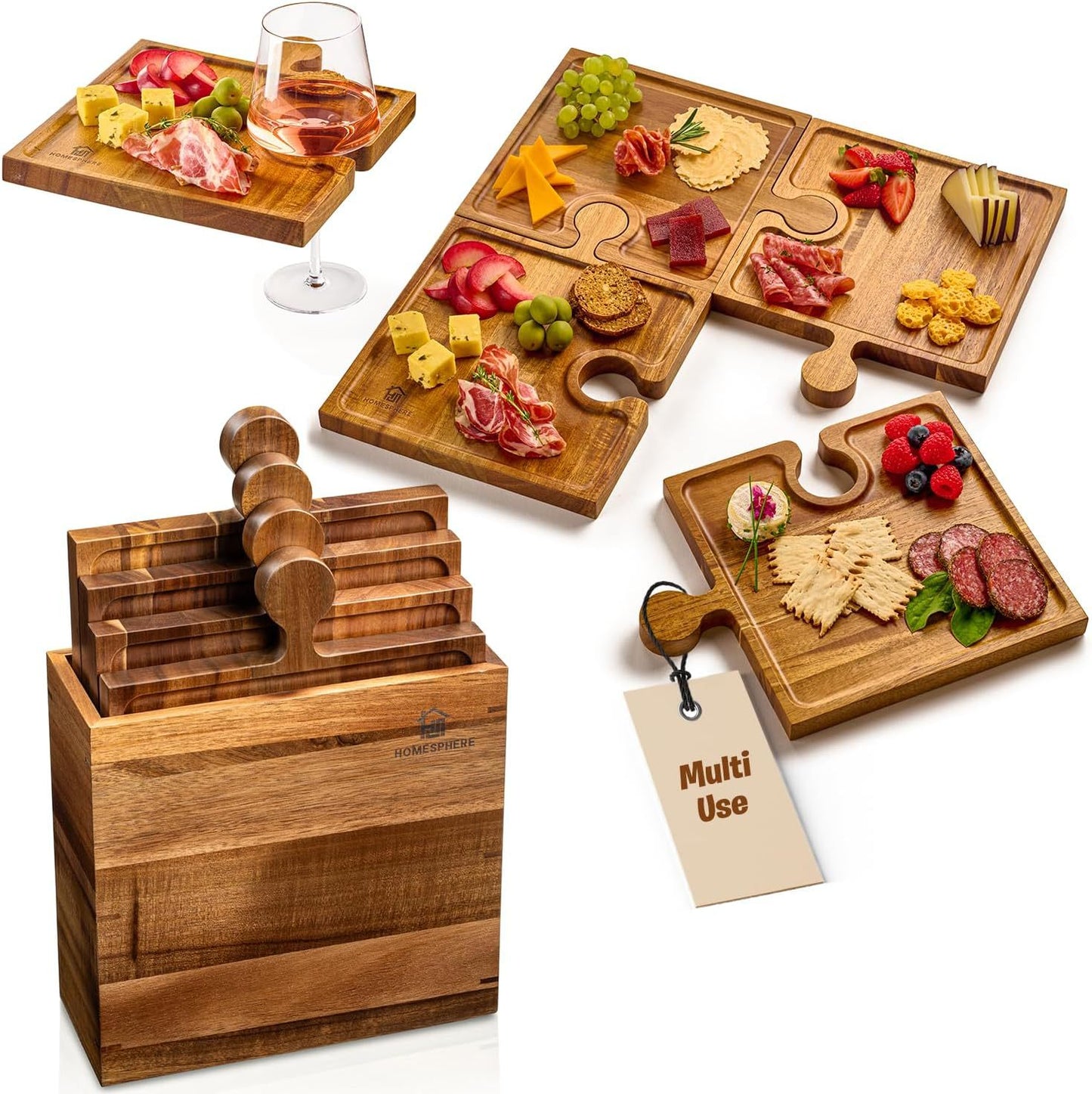 Modern wooden serving tray with a convenient handle for entertaining.