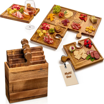 Modern wooden serving tray with a convenient handle for entertaining.