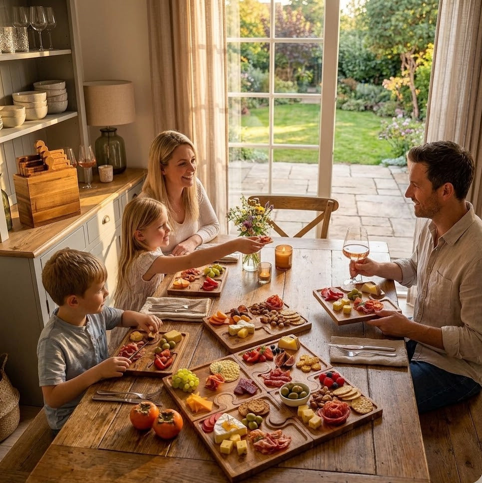 Minimalist natural wood serving board with one-piece construction.