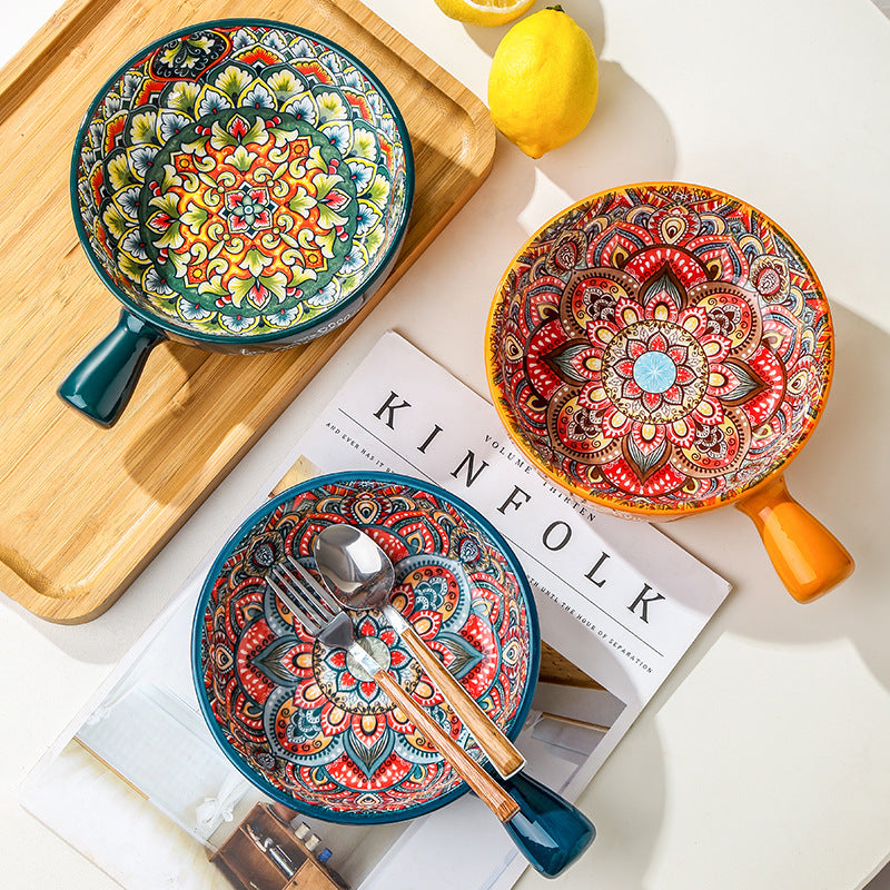 Aesthetic blue glazed ceramic bowl used for serving fresh desserts.