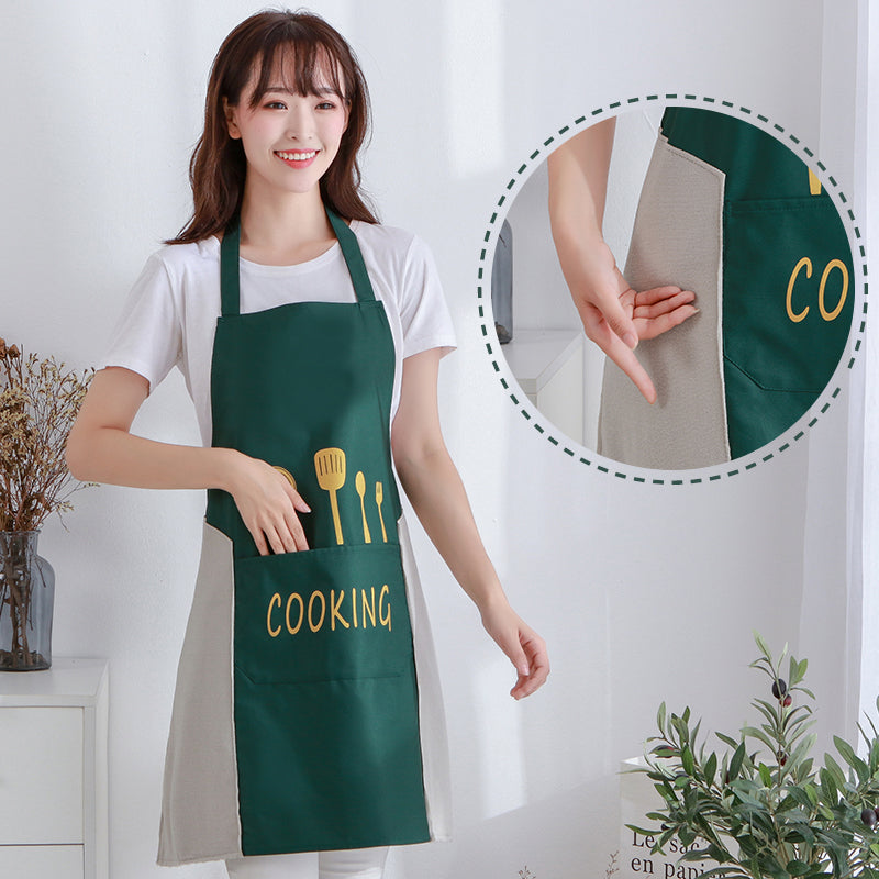 Waterproof Korean style kitchen apron with coral velvet hand towels.