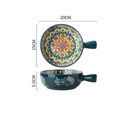400ml ceramic flower handle bowl with a glossy red glaze finish.