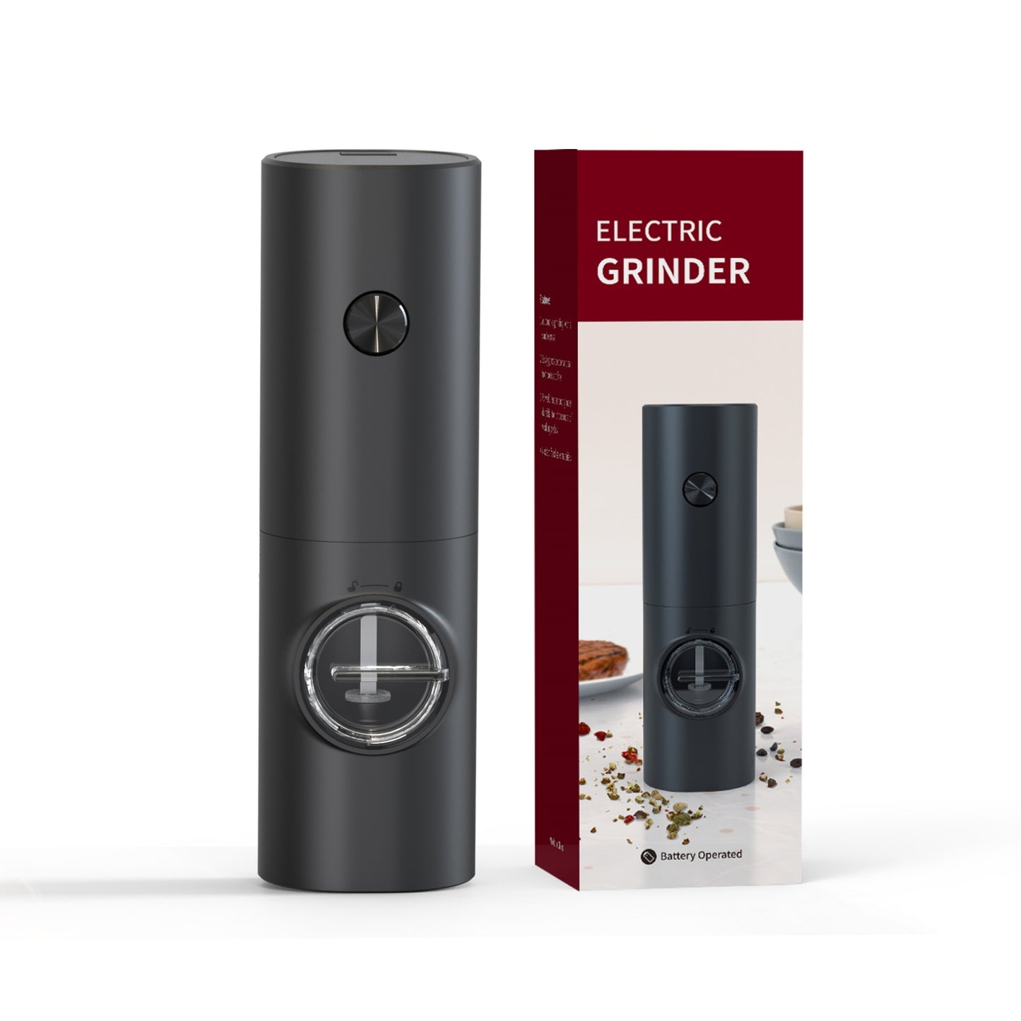 Rechargeable electric salt and pepper grinder set in modern Roman silver.