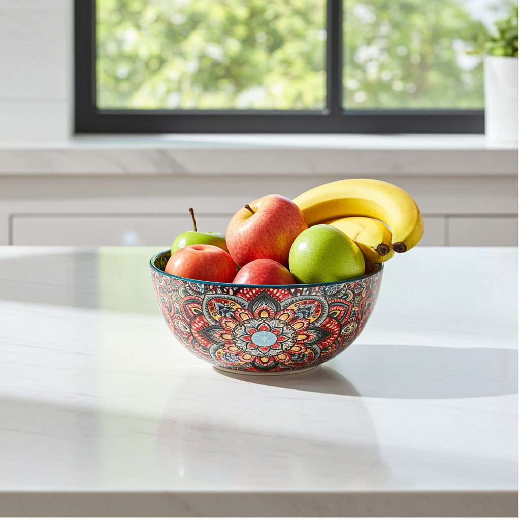 Trendy 400ml ceramic flower handle dessert bowls in red, blue, and green.