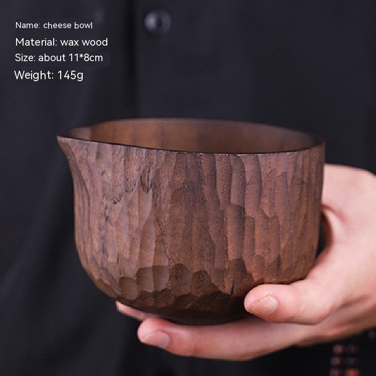 Premium handcrafted round wood cheese cup and bowl set for hosting.