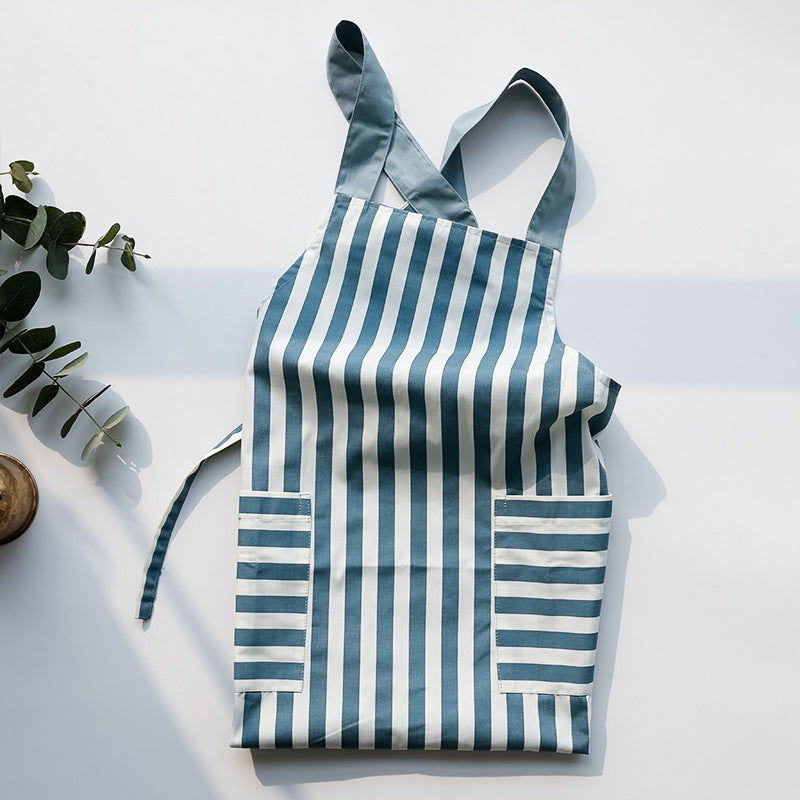 Striped light blue modern simple apron designed for everyday home cooking.