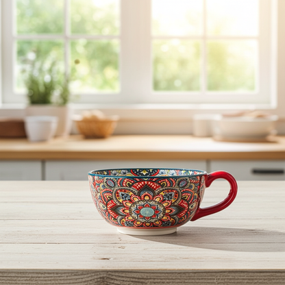 Aesthetic blue glazed ceramic bowl used for serving fresh desserts.