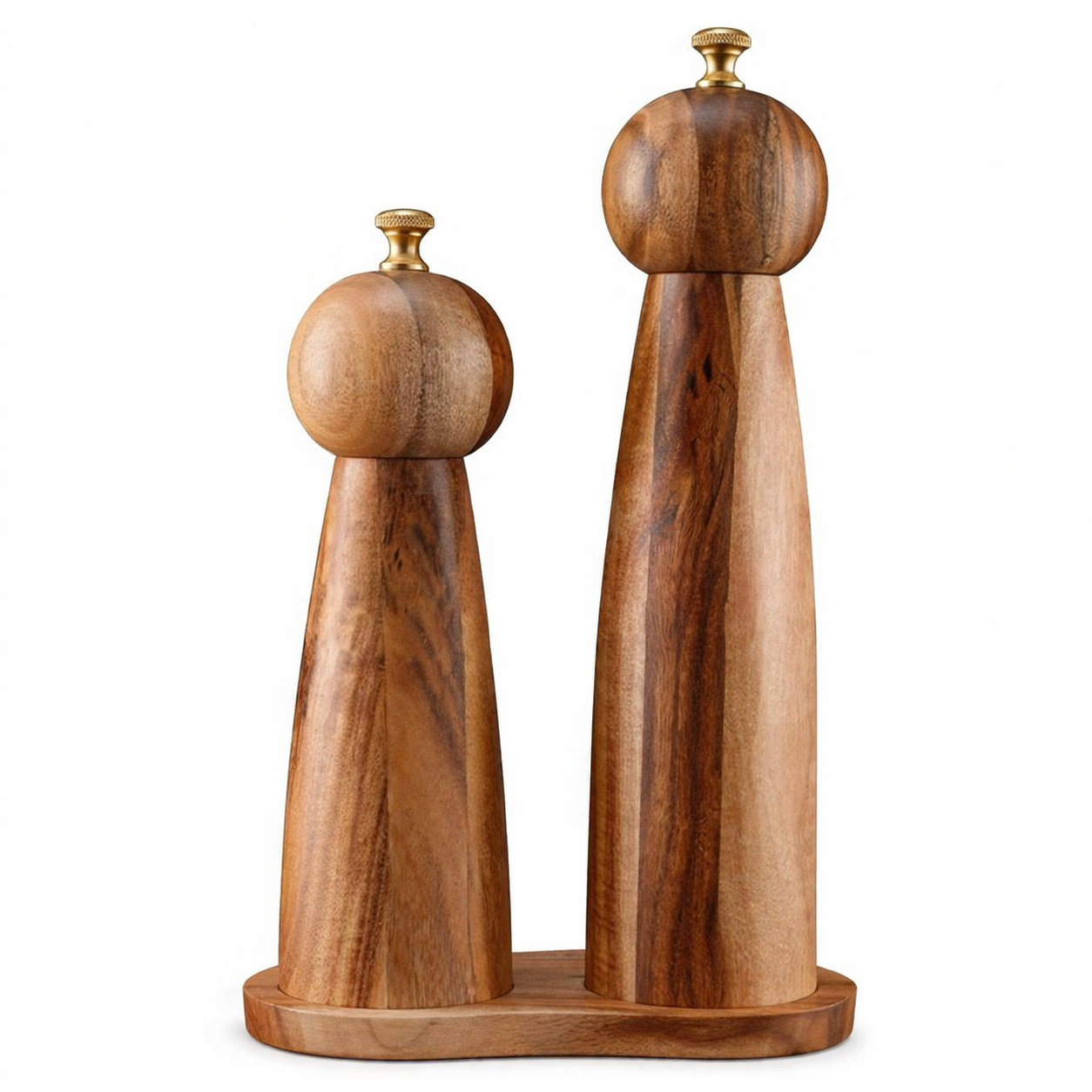 Close-up of the adjustable ceramic grinding mechanism on the wood pepper mill.