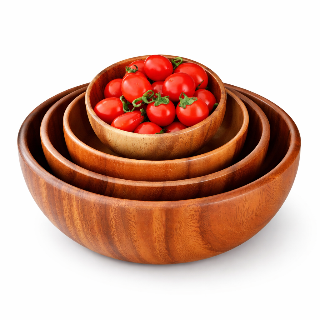 Artisan crafted natural wood rice and noodle serving bowl.